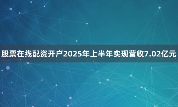 股票在线配资开户2025年上半年实现营收7.02亿元